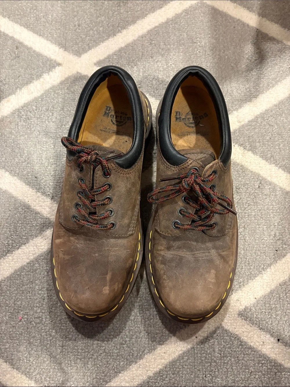 Dr. Martens Brown Leather Oxfords with Yellow Stitching
